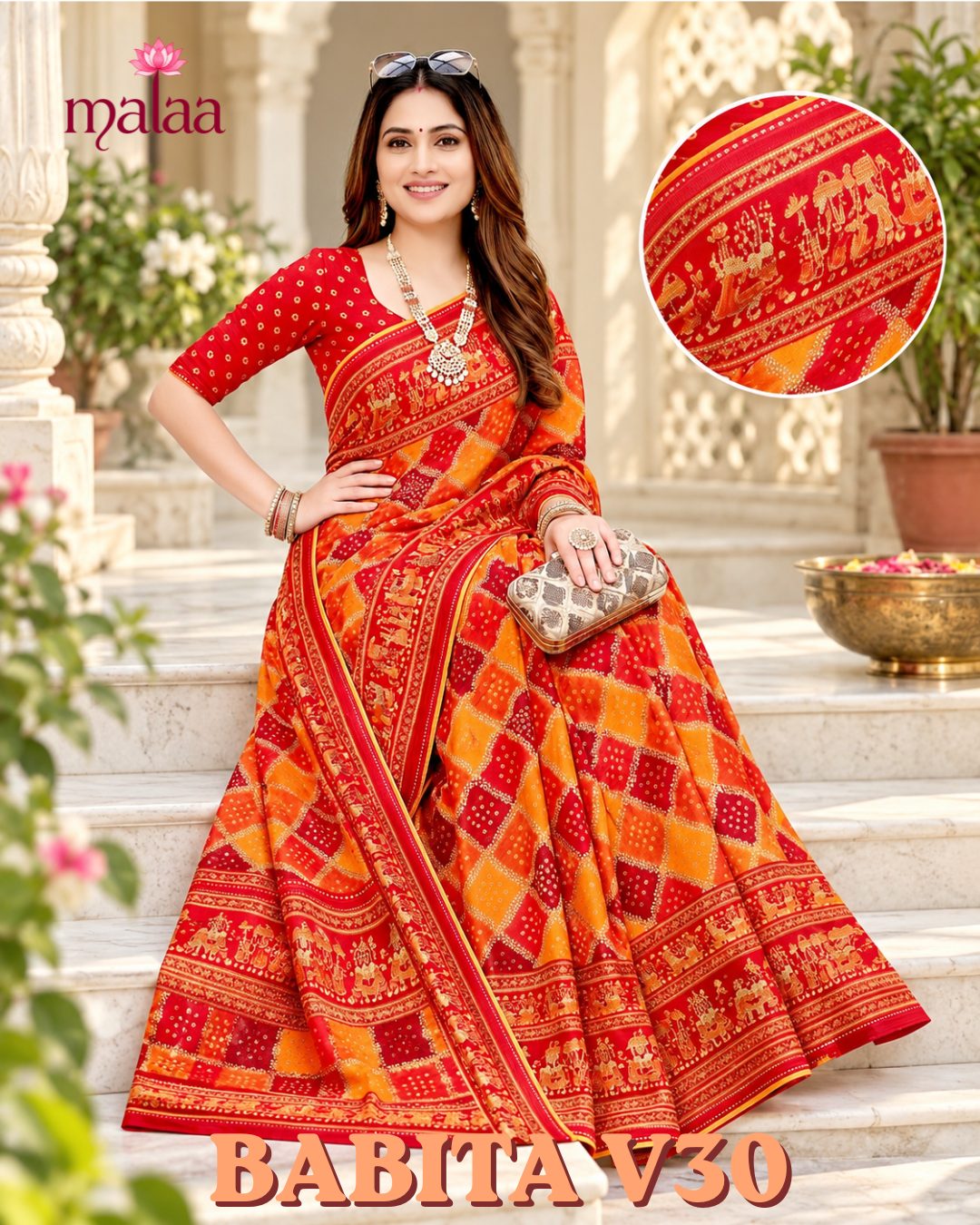 Babita V30 weightless saree siroski work ke saath, Malaa Surat wholesale