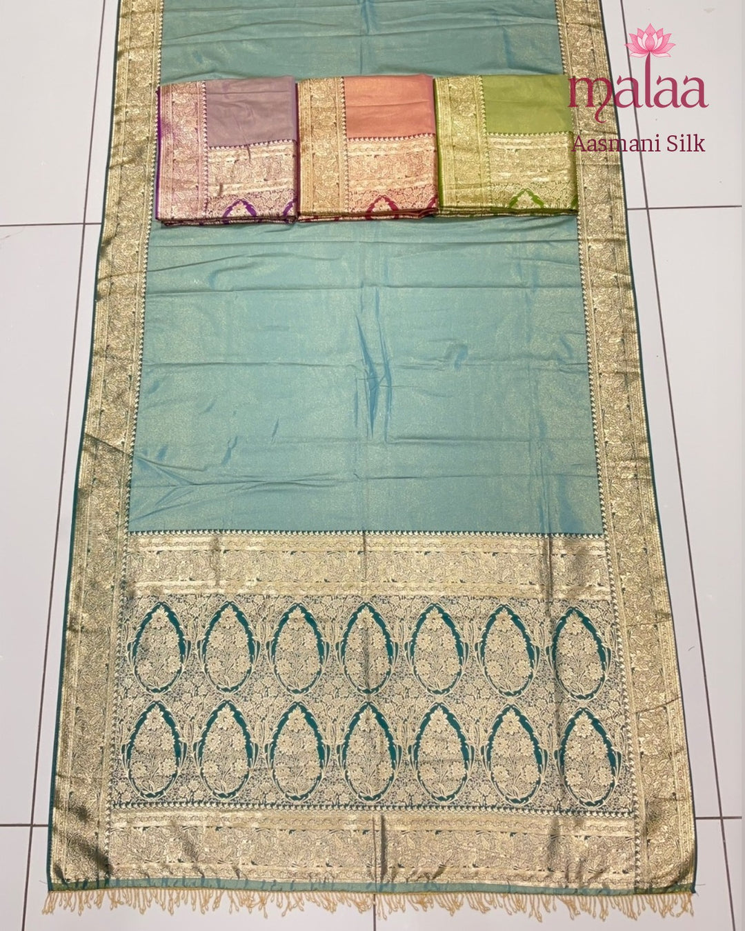 Aasmani Silk saree, tissue silk, zari weave pallu and border, Malaa Silk Collection