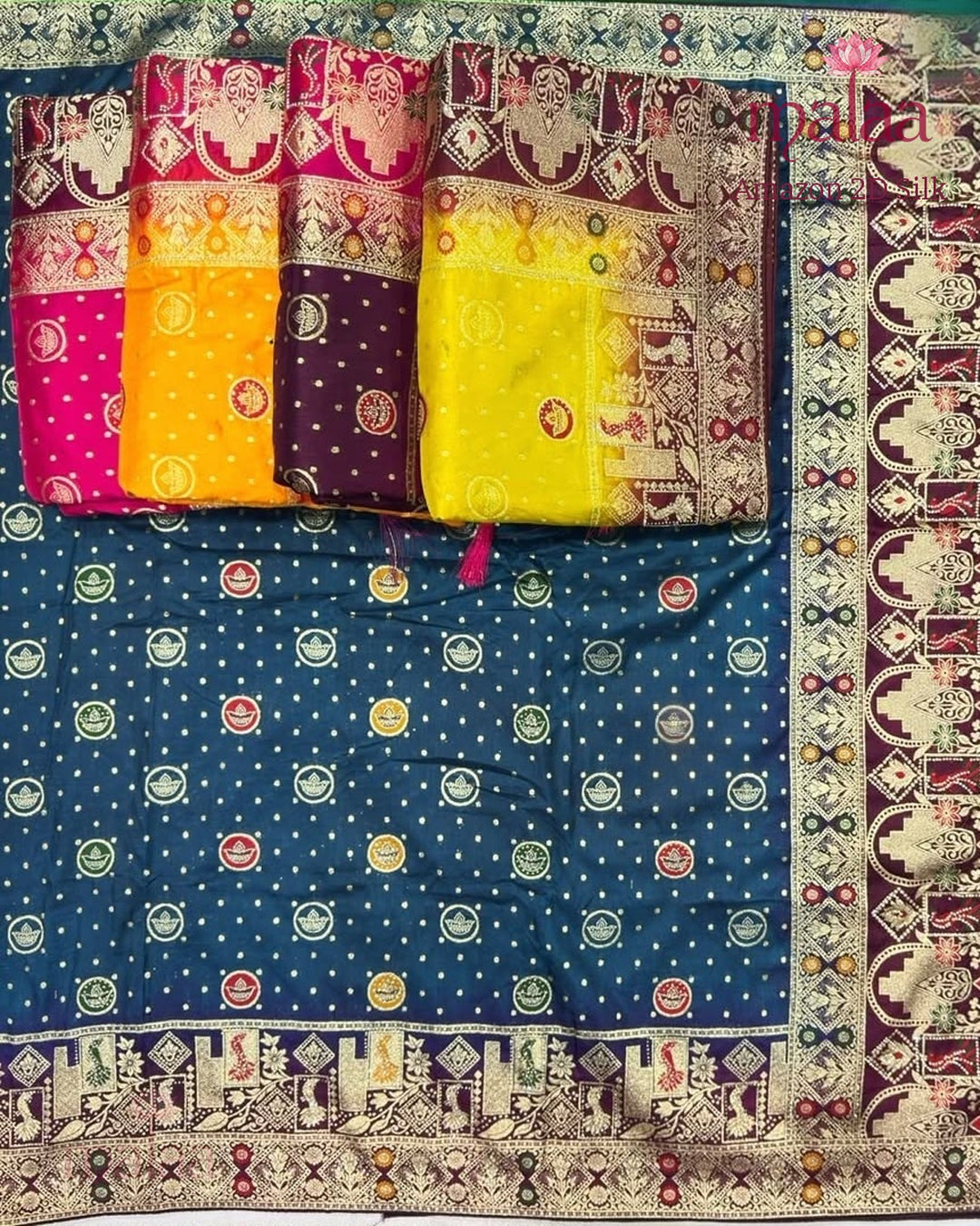 Amazon 2D Silk saree, heavy dola meena, jarkan, Malaa Silk Collection