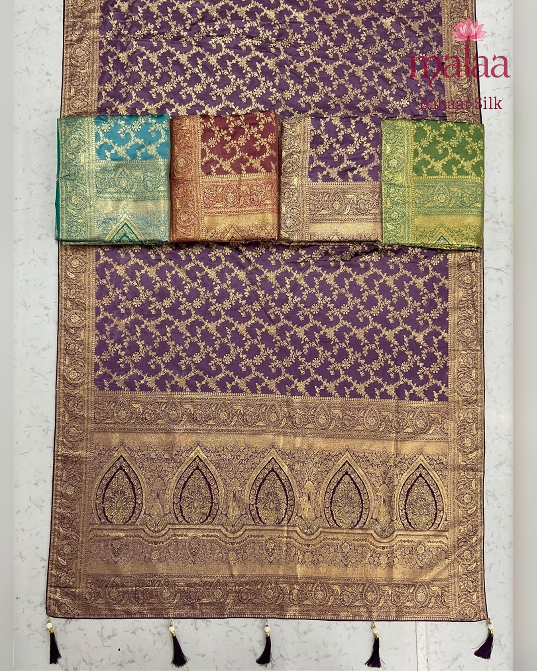 Bahaar Silk saree, satin, jarkan work pallu, Malaa Silk Collection