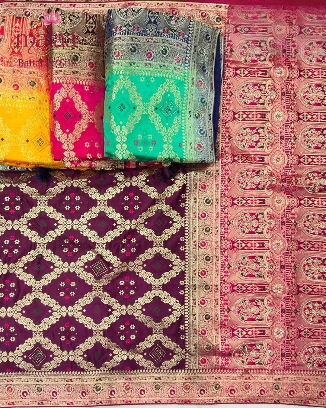 Banarasi Silk saree, heavy gaji satin, heavy jarkan and seroski work, Malaa Silk Collection