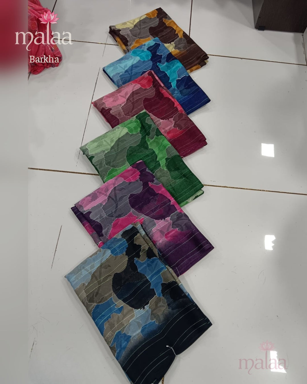 Barkha weightless cotton saree, watercolour print, kundan work, Malaa Sarees Surat