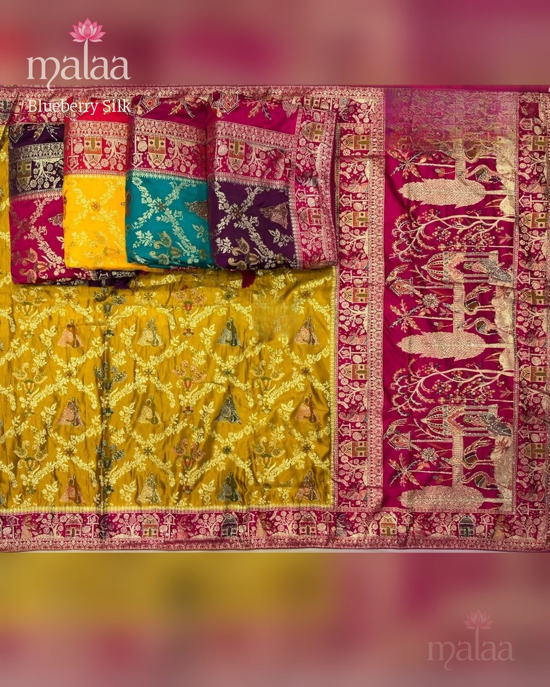 Blueberry Silk saree, chap dying satin and pashmina satin, heavy jarkan work, Malaa Silk Collection