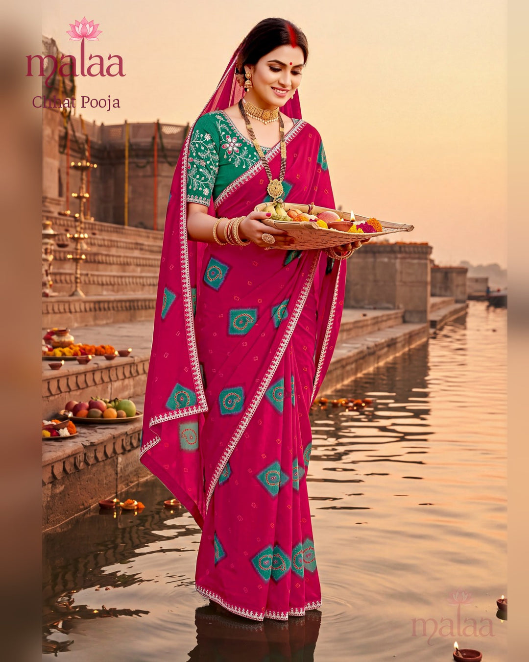 Chhat Pooja saree catalogue, poora set khol ke, asli kapda, Malaa Sarees Surat