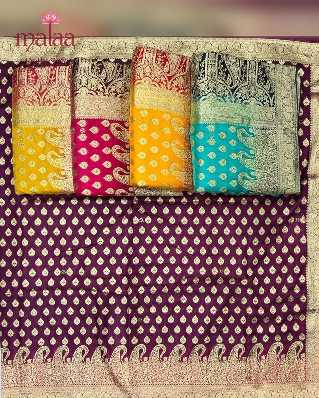 Dolly Silk saree, fendy satin, heavy jarkan work, Malaa Silk Collection