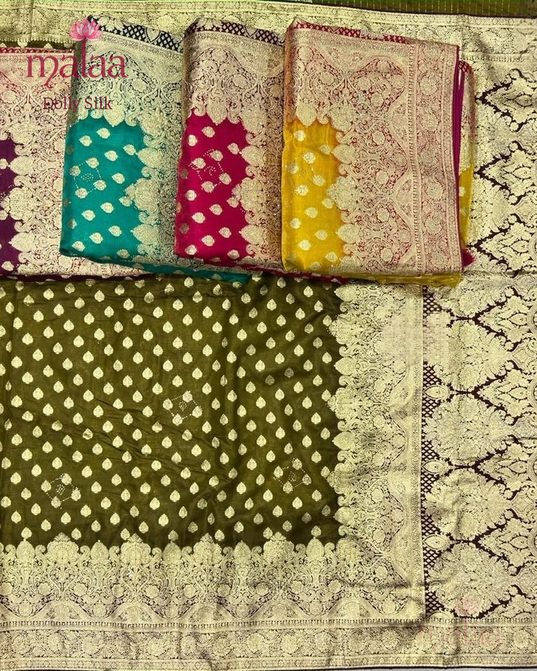 Dolly Silk saree, fendy satin, heavy jarkan work, Malaa Silk Collection