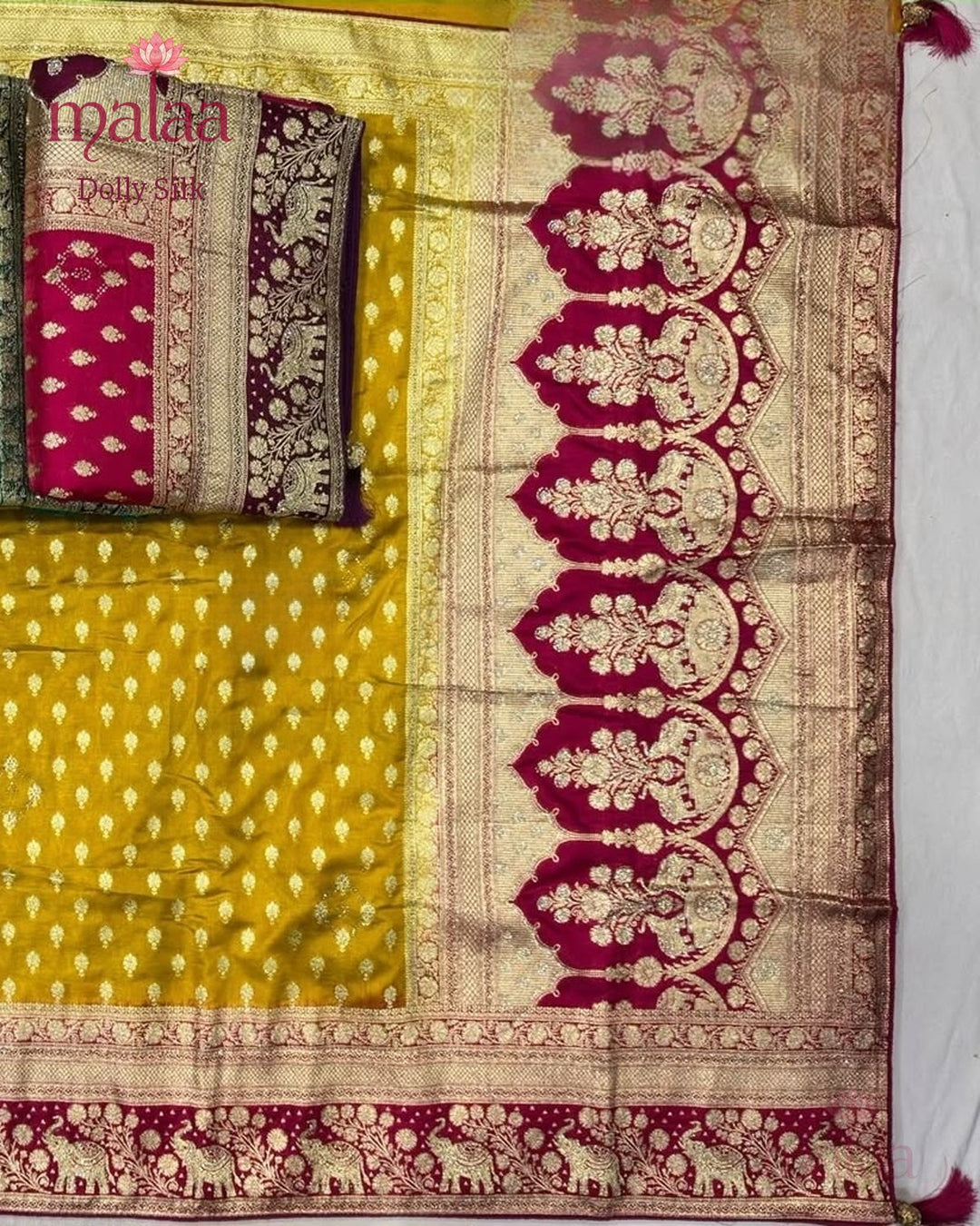Dolly Silk saree, fendy satin, heavy jarkan work, Malaa Silk Collection