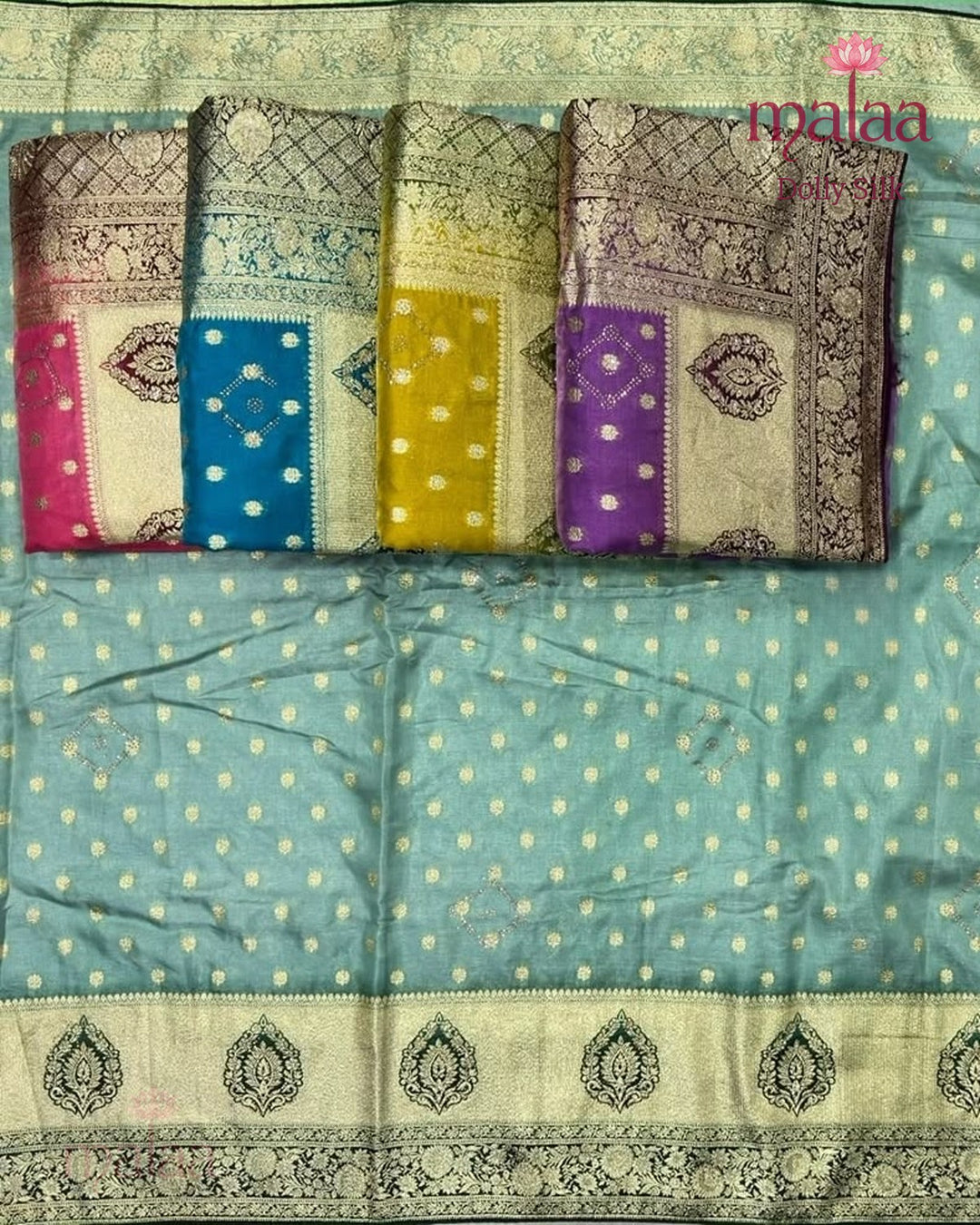 Dolly Silk saree, fendy satin, heavy jarkan work, Malaa Silk Collection