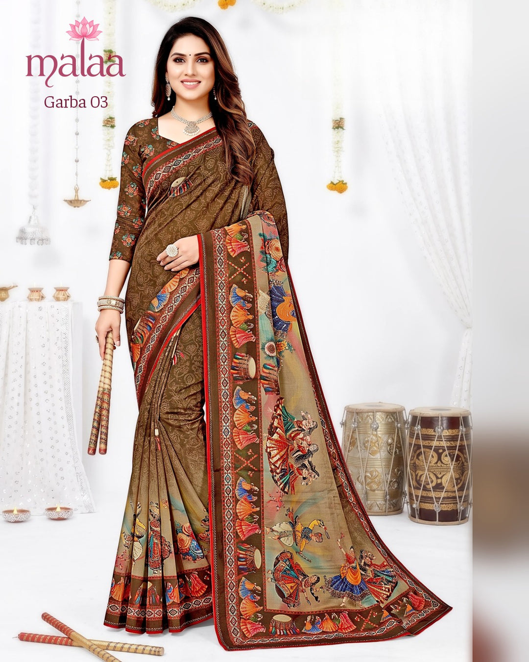 Garba 03 saree D2, Garba digital print, printed border, Malaa Sarees Surat