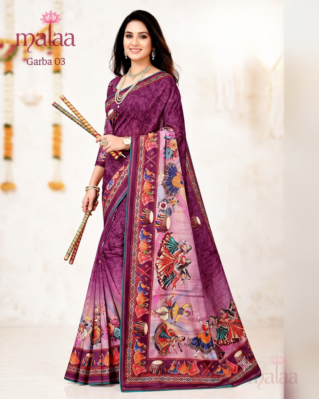 Garba 03 saree D3, Garba digital print, printed border, Malaa Sarees Surat