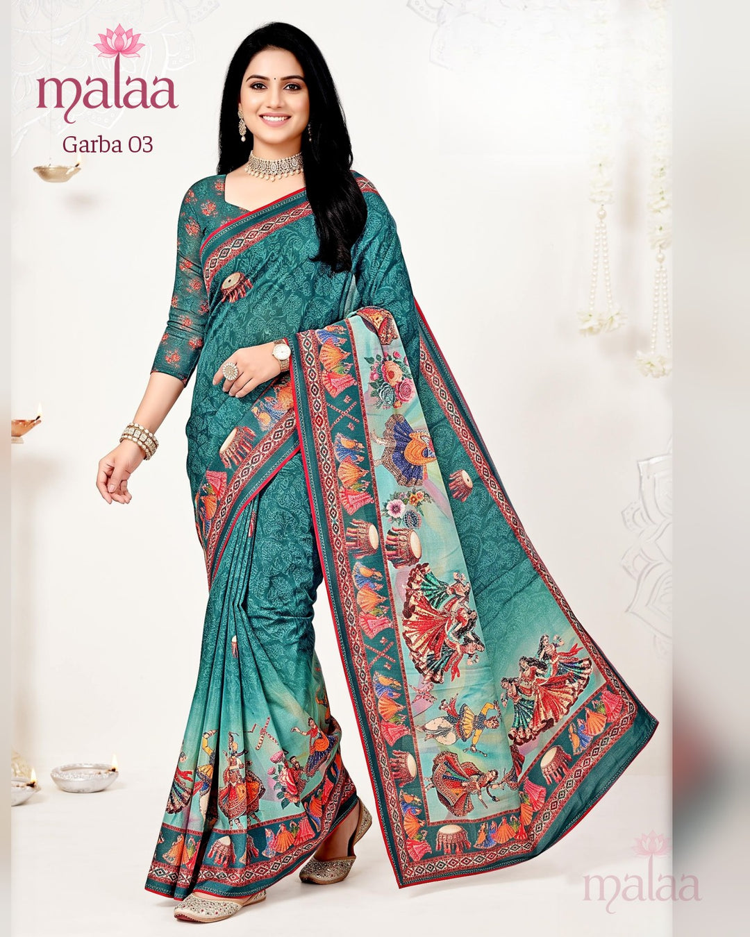 Garba 03 saree D4, Garba digital print, printed border, Malaa Sarees Surat