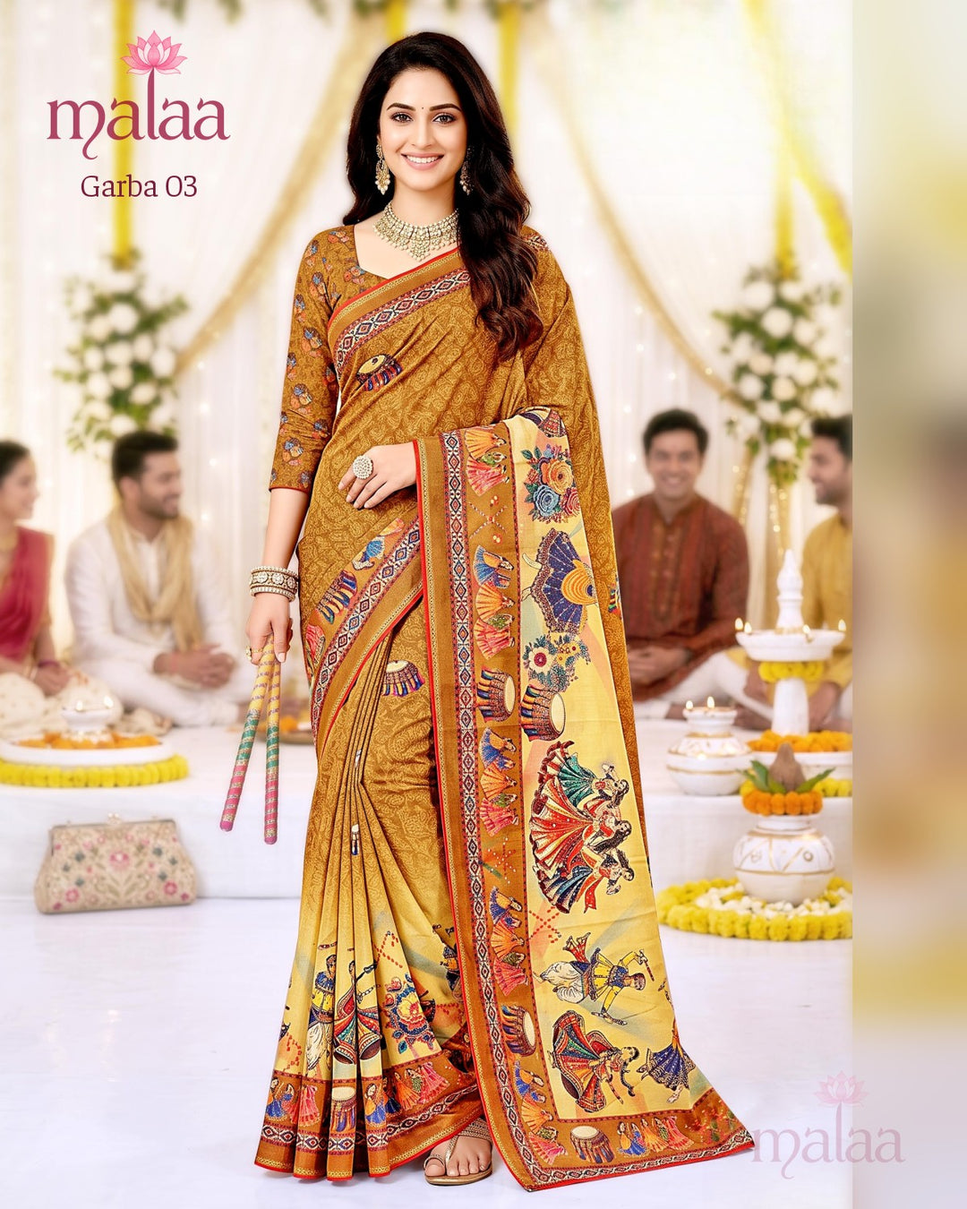 Garba 03 saree D5, Garba digital print, printed border, Malaa Sarees Surat