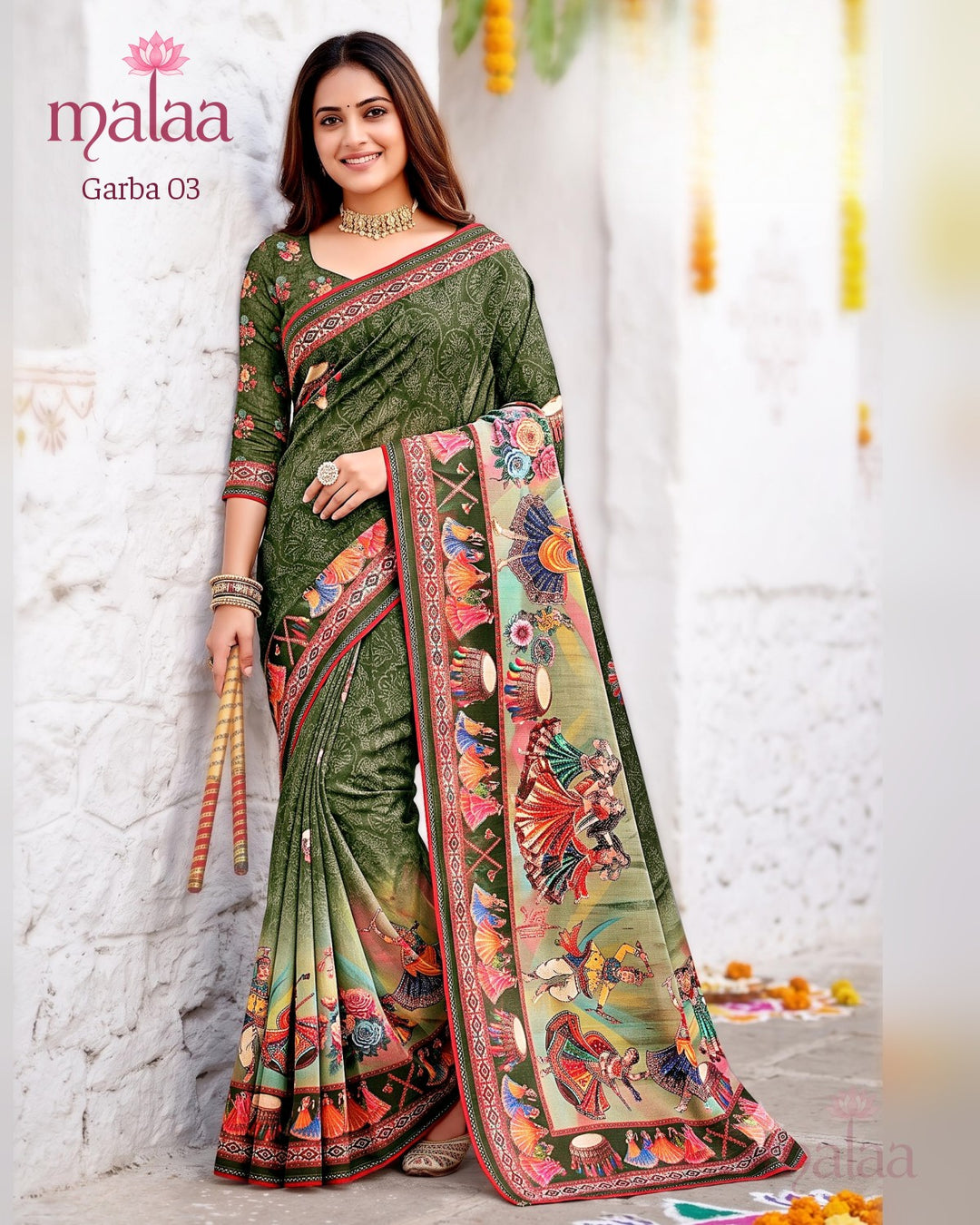 Garba 03 saree D6, Garba digital print, printed border, Malaa Sarees Surat