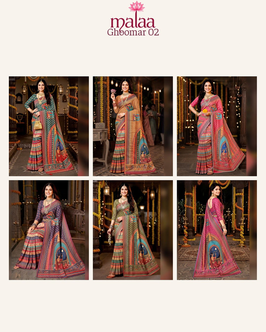 Ghoomar 02 saree D6, Rajasthani motif digital print, printed border, Malaa Sarees Surat