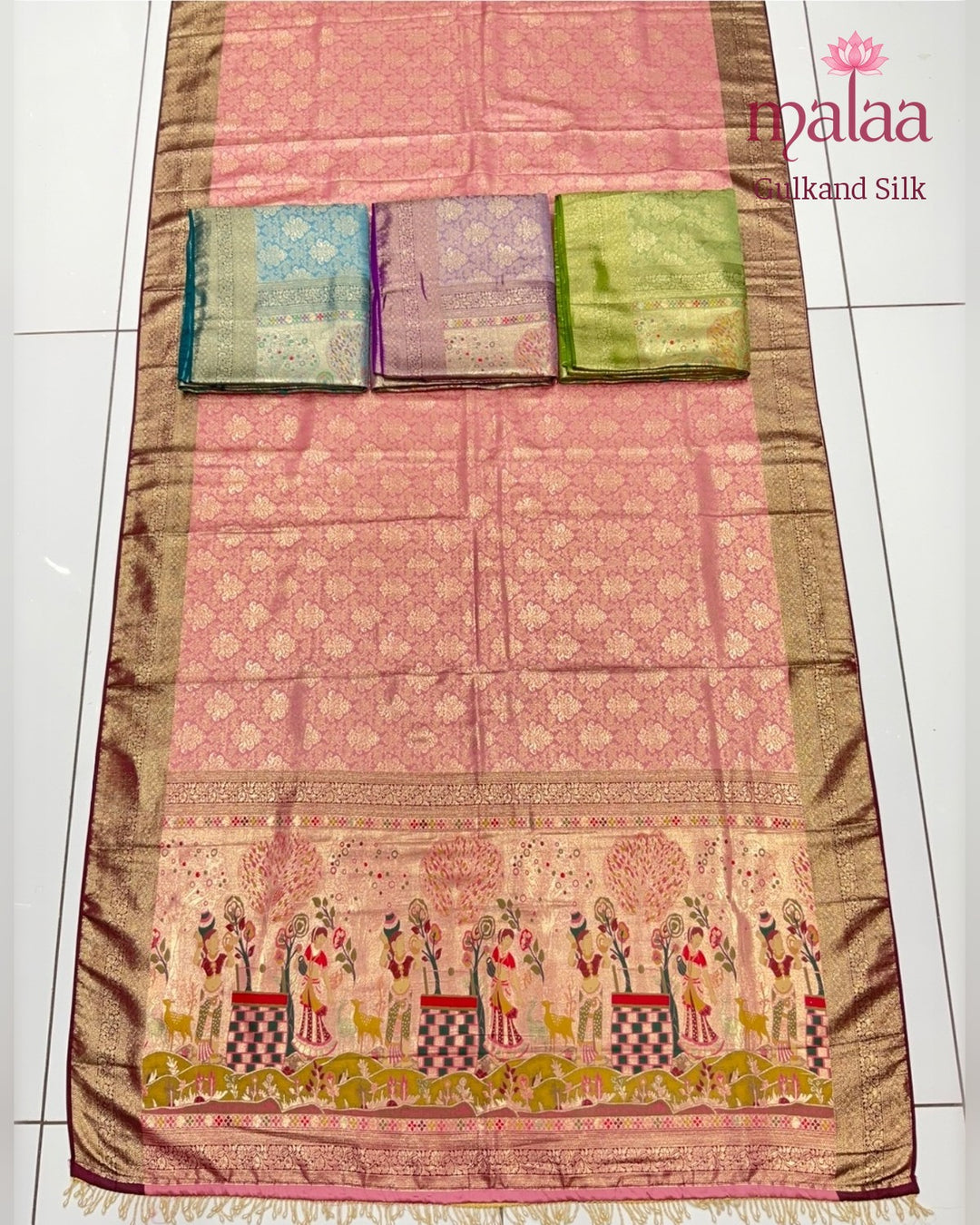 Gulkand Silk saree, tissue silk, zari weave pallu and border, Malaa Silk Collection