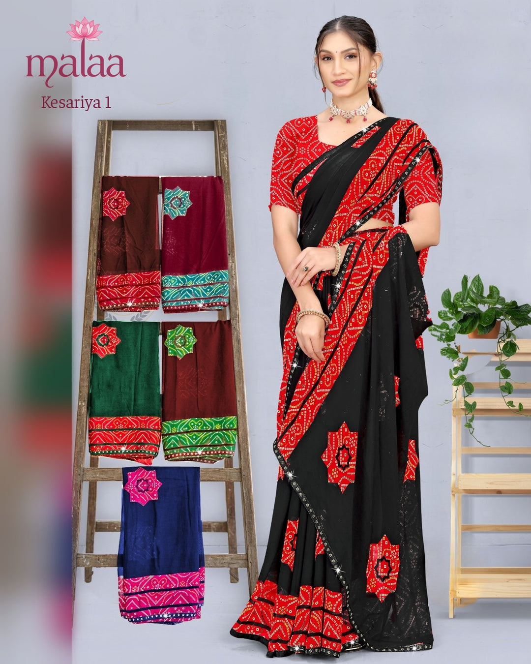 Kesariya 1 bandhej border saree, Malaa Sarees Surat