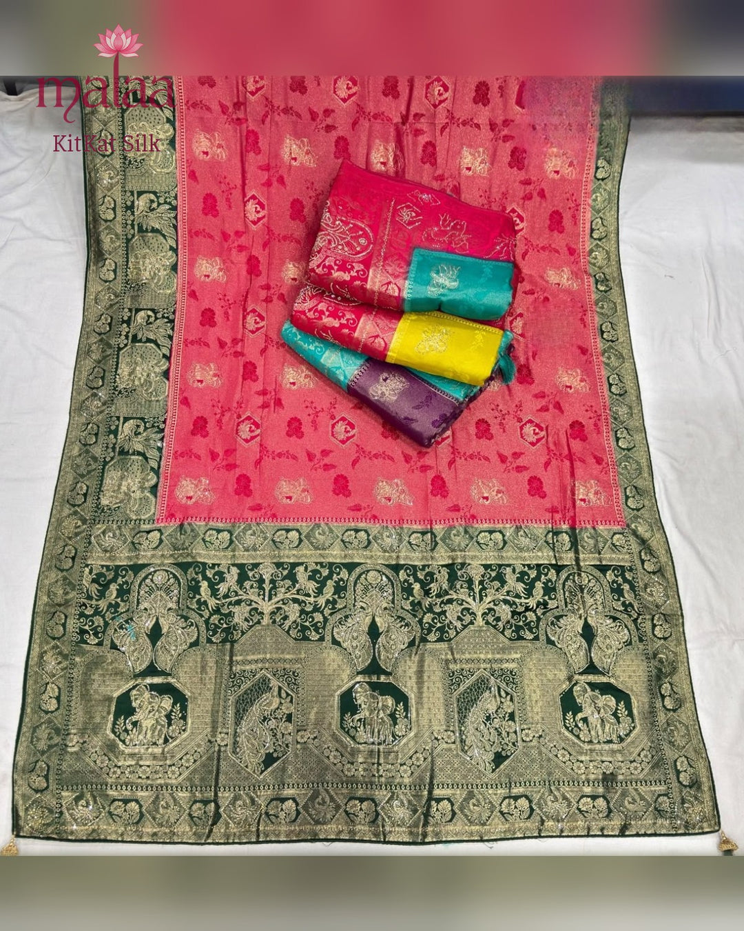 KitKat Silk saree, chap dying tissue satin, heavy jarkan work, Malaa Silk Collection