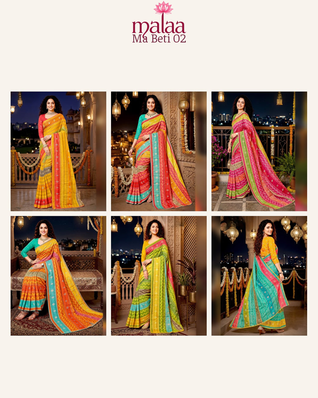 Ma Beti 02 saree D6, Zigzag leheriya print, butti work, printed border, Malaa Sarees Surat