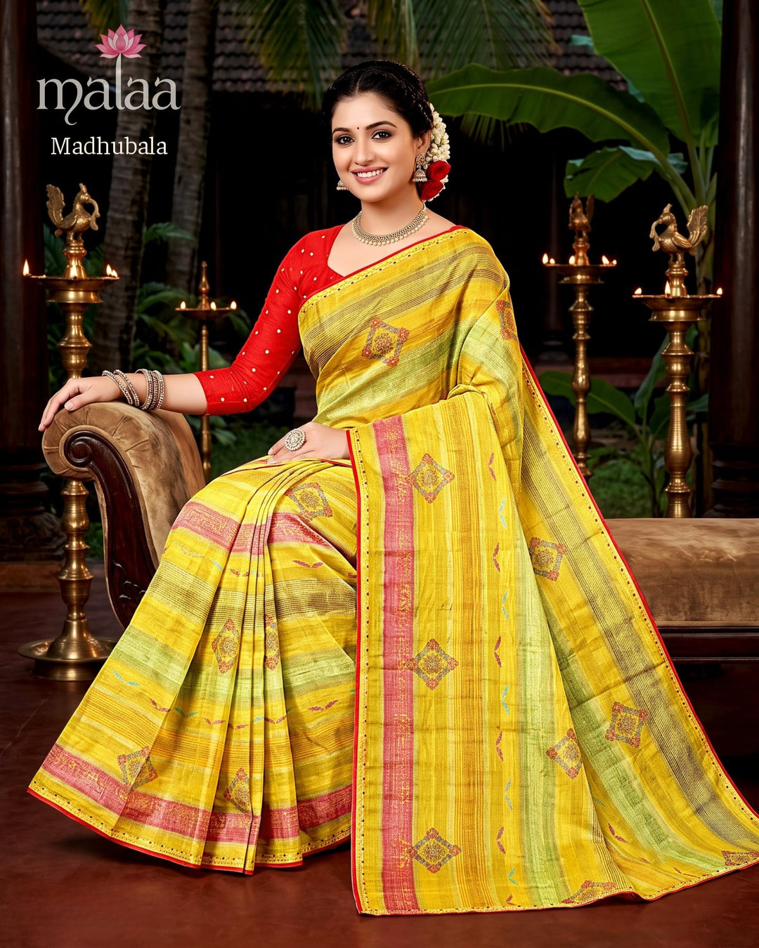 Madhubala saree D3, Stripe and leheriya print, butti work, border, Malaa Sarees Surat