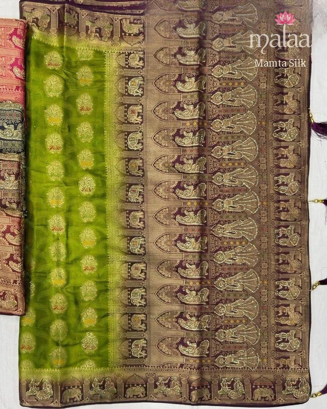 Mamta Silk saree, heavy satin, seroski, Malaa Silk Collection