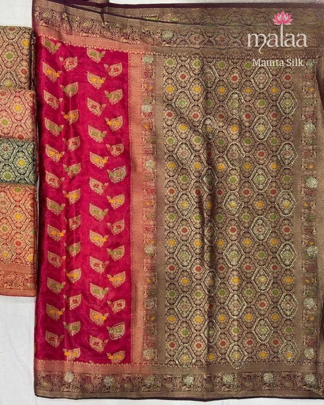 Mamta Silk saree, heavy satin, seroski, Malaa Silk Collection
