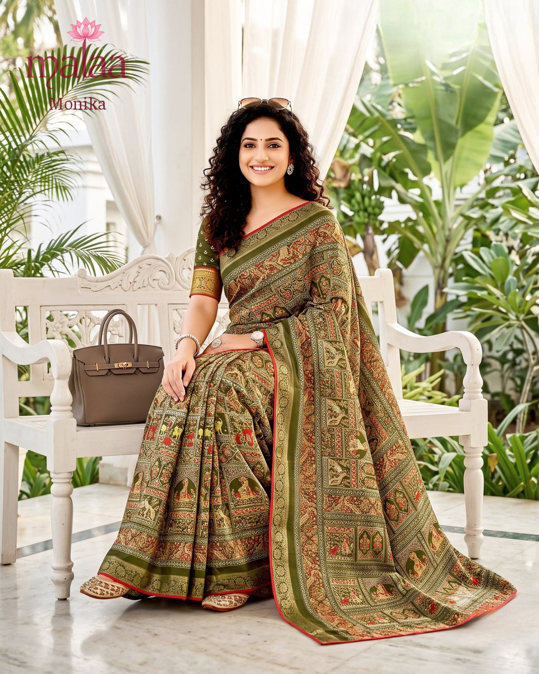 Monika saree D2, Traditional motif print, rich pallu, printed border, Malaa Sarees Surat
