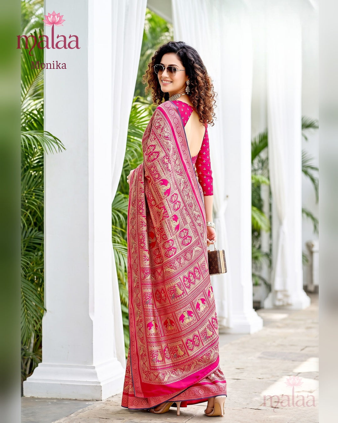 Monika saree D6, Traditional motif print, rich pallu, printed border, Malaa Sarees Surat