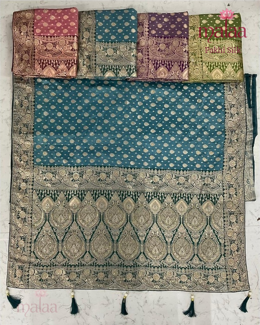 Pakhi Silk saree, banarasi satin, jarkan work pallu, Malaa Silk Collection