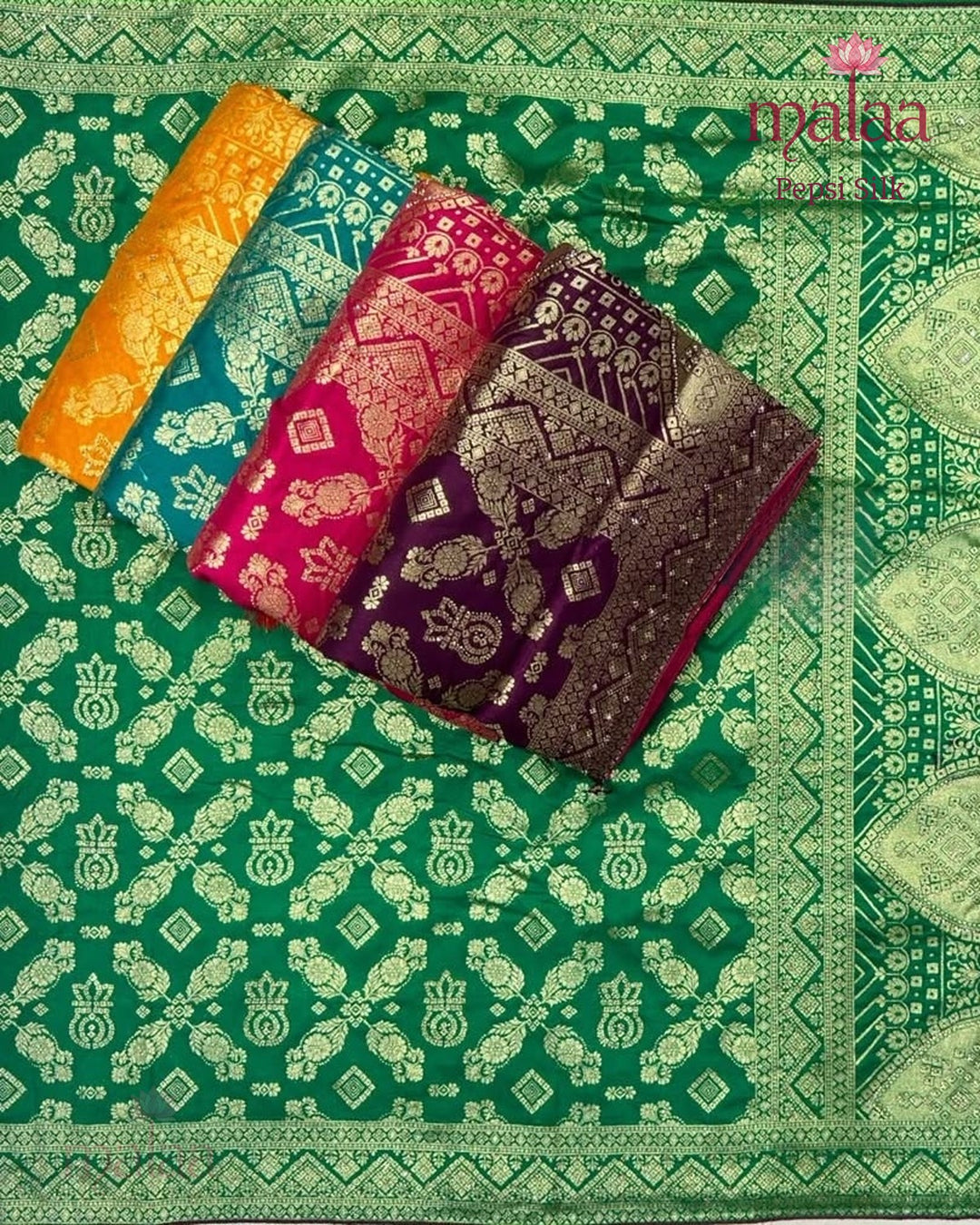 Pepsi Silk saree, heavy dola, heavy jarkan work, Malaa Silk Collection