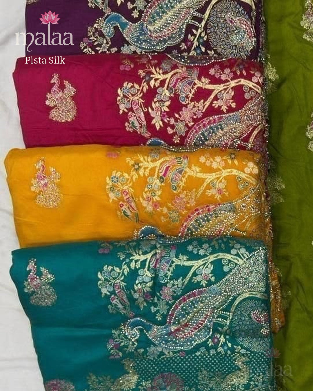 Pista Silk saree catalogue, poora set