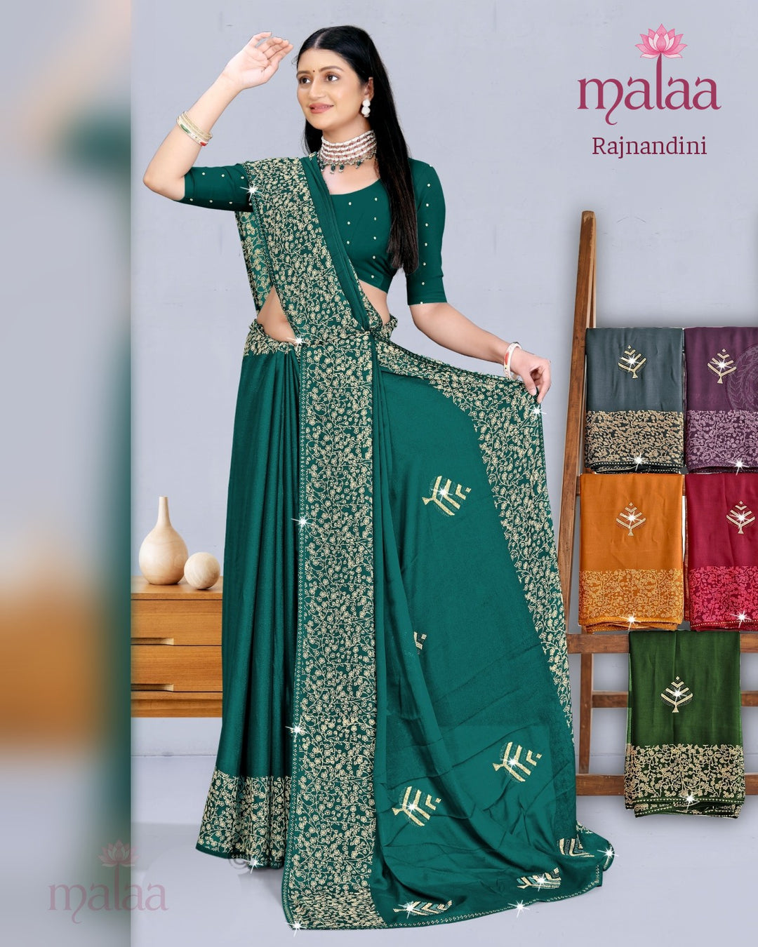Rajnandini saree catalogue, design 1, soft silk, Malaa