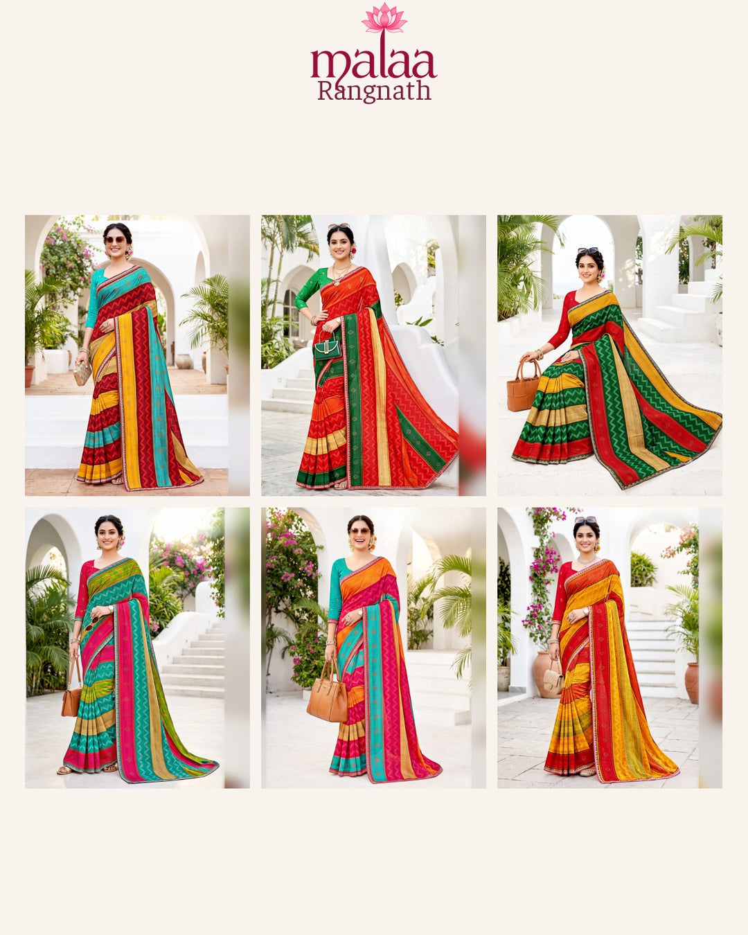 Rangnath saree D6, Leheriya and stripe print, lace border, Malaa Sarees Surat
