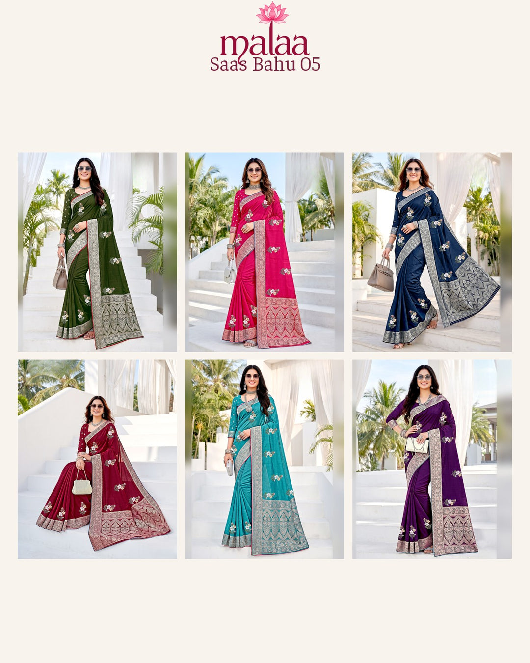 Saas Bahu 05 saree D6, Floral embroidery butti, jacquard border and pallu, Malaa Sarees Surat