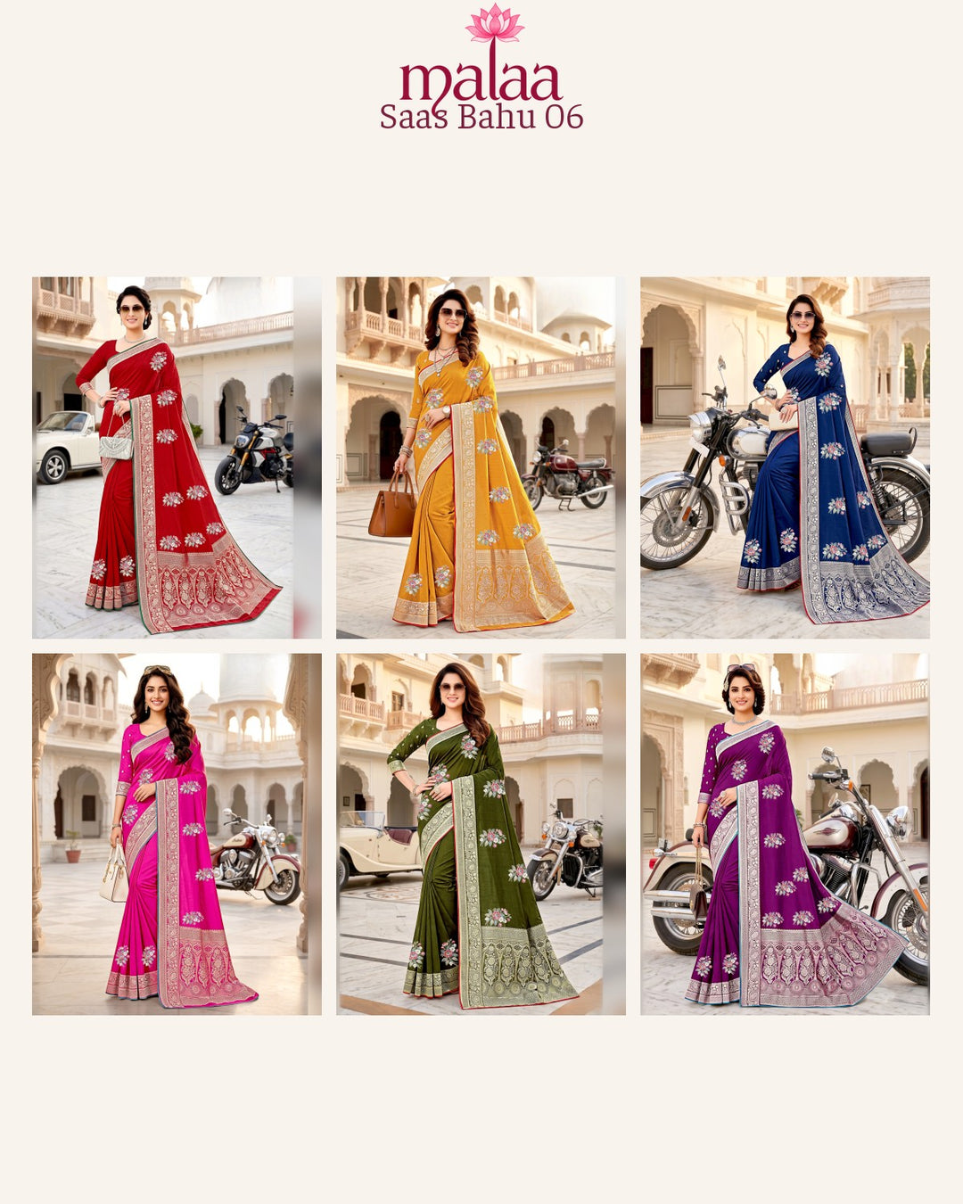 Saas Bahu 06 saree D6, Floral embroidery butti, jacquard border and pallu, Malaa Sarees Surat