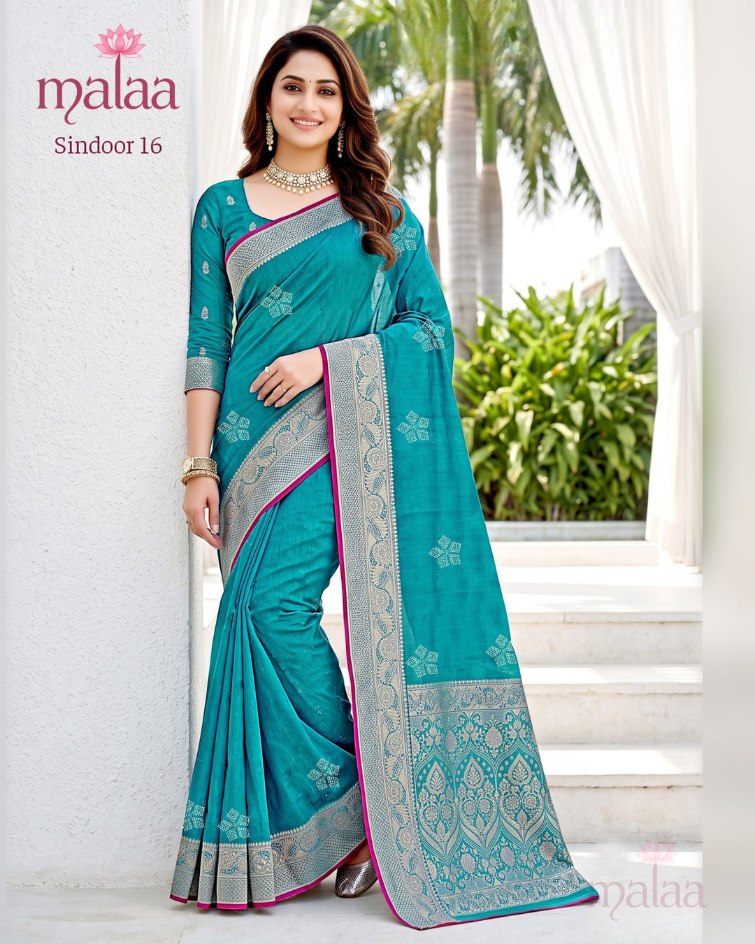 Sindoor 16 saree D4, Jacquard weave butti, zari jacquard border and pallu, Malaa Sarees Surat