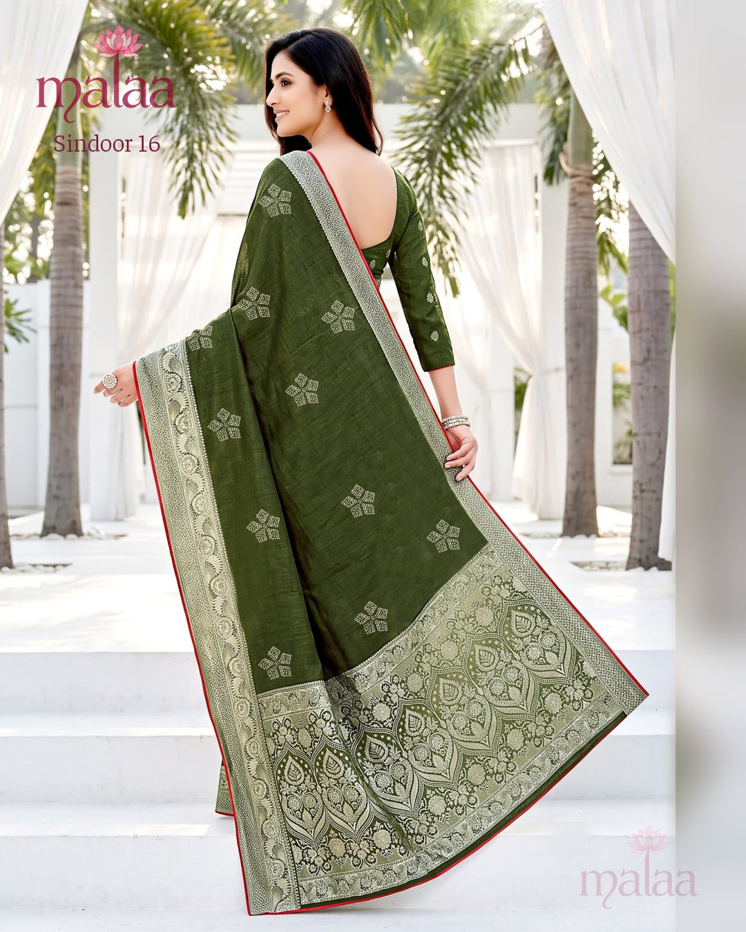 Sindoor 16 saree D5, Jacquard weave butti, zari jacquard border and pallu, Malaa Sarees Surat