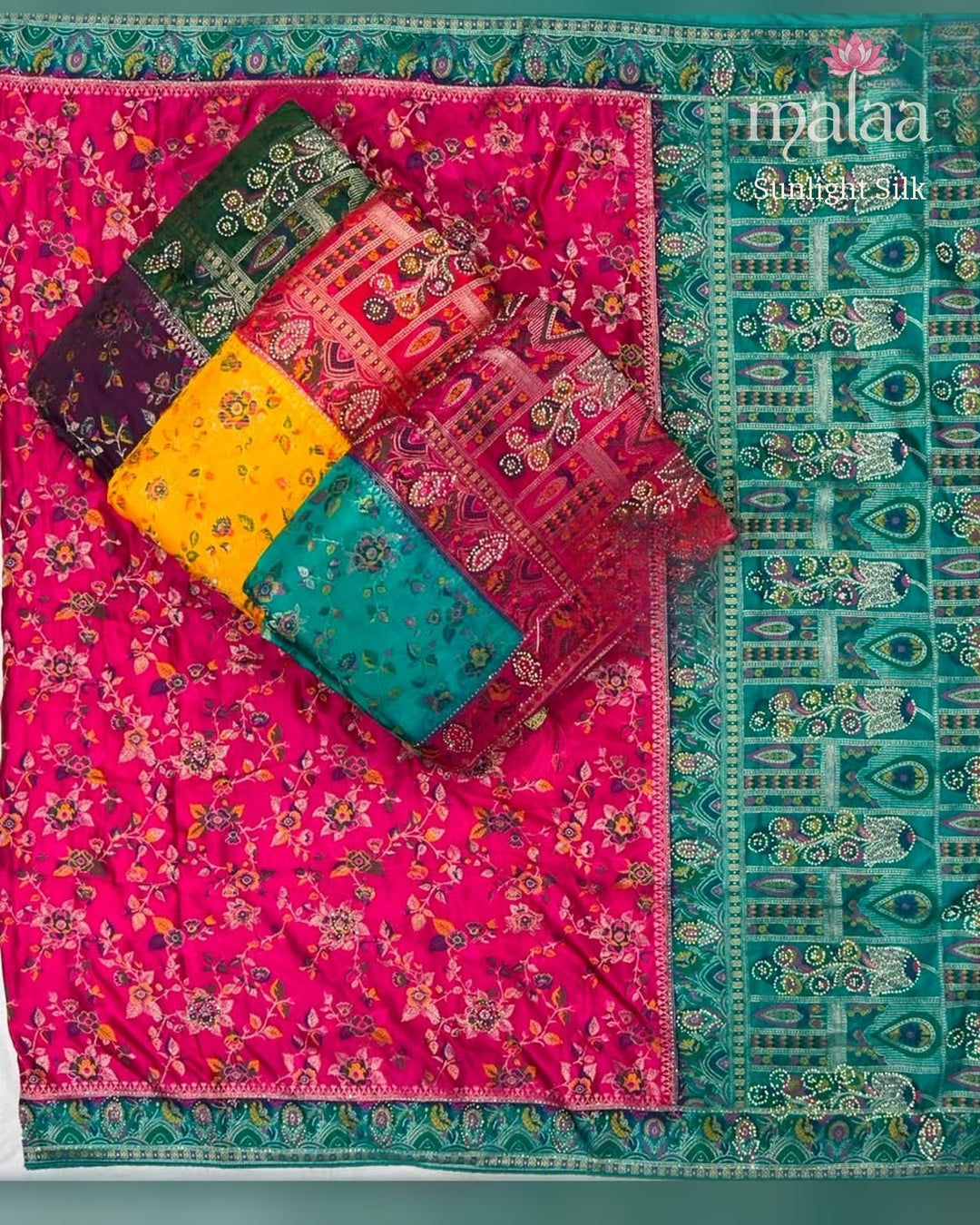 Sunlight Silk saree, satin kanjivaram, heavy jarkan and seroski work, Malaa Silk Collection
