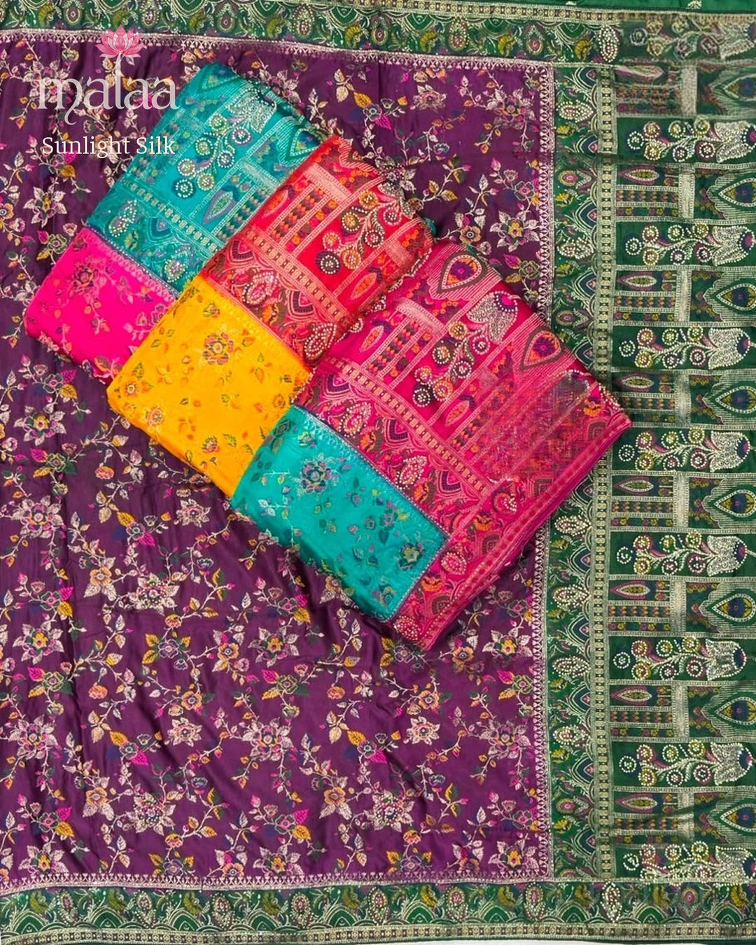 Sunlight Silk saree, satin kanjivaram, heavy jarkan and seroski work, Malaa Silk Collection