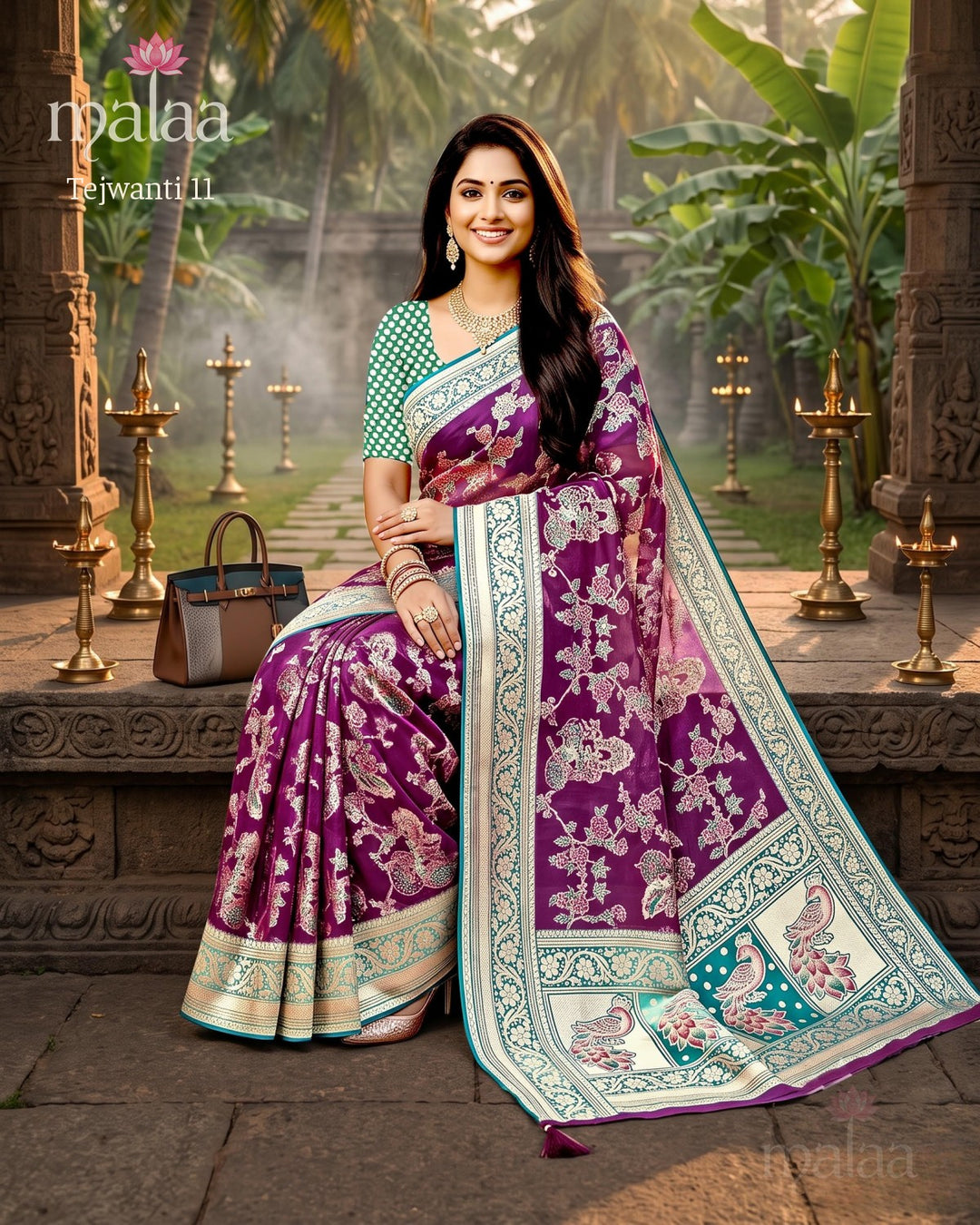 Tejwanti 11 saree D2, Banarasi style weave all over, zari border and pallu, Malaa Sarees Surat