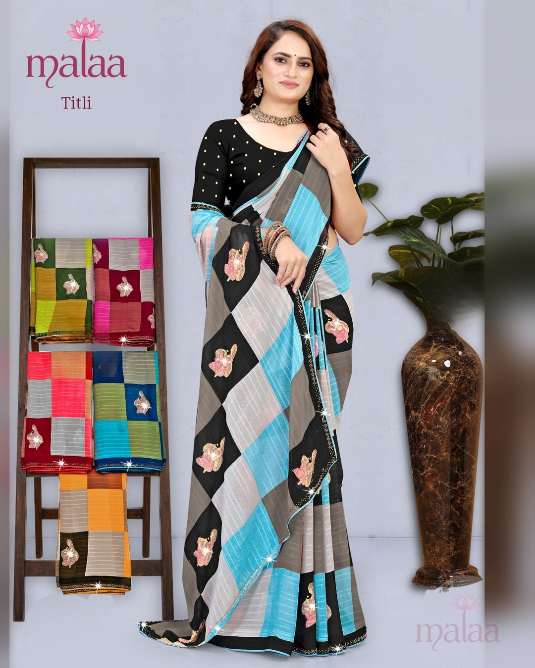 Titli saree catalogue, design 2, weightless georgette, Malaa